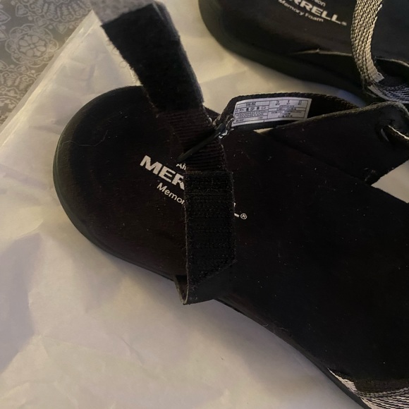 Memory air Foam Merrell woman sz 10 like new black white backstrap web - Picture 7 of 7
